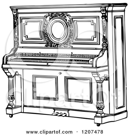 Clipart of a Vintage Black and White Piano - Royalty Free Vector Illustration by Prawny Vintage