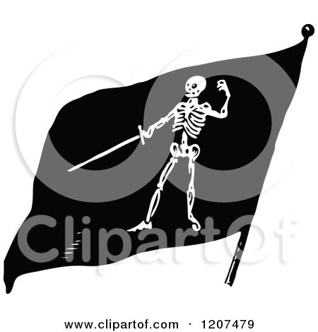 Clipart of a Vintage Black and White Skeleton Pirate Flag - Royalty Free Vector Illustration by Prawny Vintage