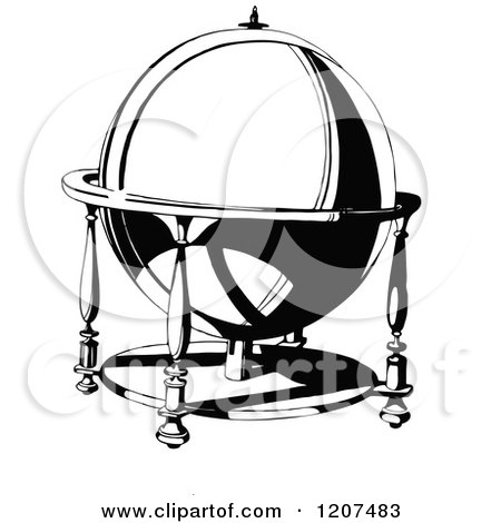 Clipart of a Vintage Black and White Ornamental Globe - Royalty Free Vector Illustration by Prawny Vintage
