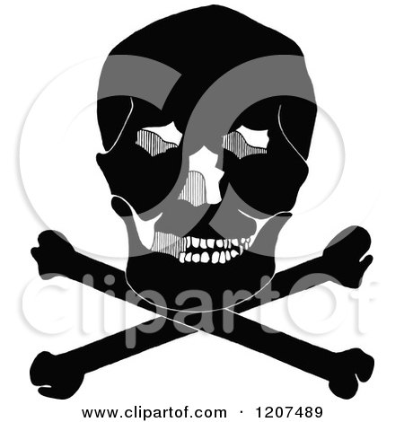 Clipart of a Vintage Black and White Skull Resting on Crossbones - Royalty Free Vector Illustration by Prawny Vintage