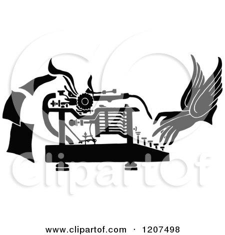 Clipart of a Vintage Black and White Pair of Hands Working a Typewriter - Royalty Free Vector Illustration by Prawny Vintage