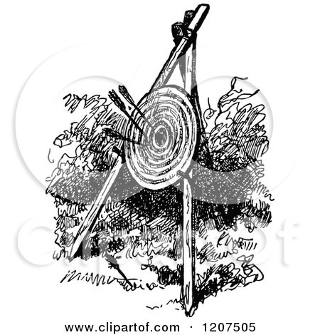 Clipart of a Vintage Black and White Archery Target - Royalty Free Vector Illustration by Prawny Vintage