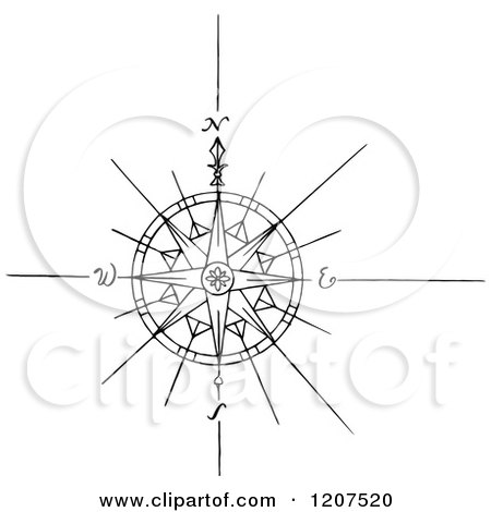 Clipart of a Vintage Black and White Compass - Royalty Free Vector Illustration by Prawny Vintage