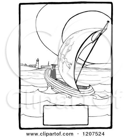 Clipart of a Vintage Black and White Graduate Sailing over Copyspace - Royalty Free Vector Illustration by Prawny Vintage