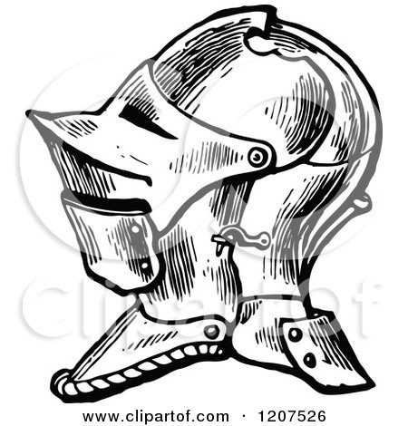 Clipart of a Vintage Black and White Knight Helmet - Royalty Free Vector Illustration by Prawny Vintage