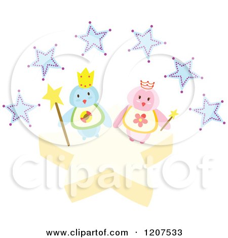 Cartoon of a King and Queen Penguin with Blue Stars - Royalty Free Vector Clipart by Cherie Reve