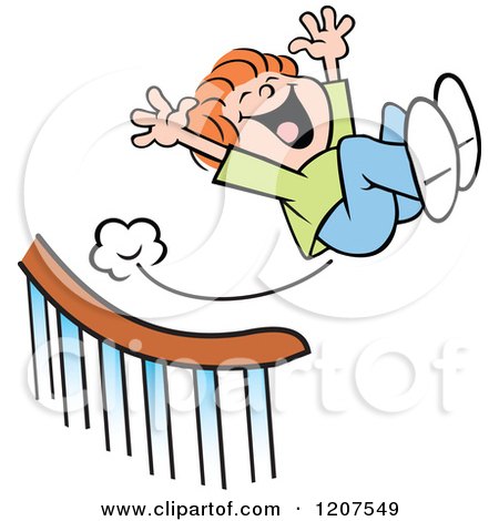 Cartoon of a Happy Boy Sliding down and Flying off a Banister - Royalty Free Vector Clipart by Johnny Sajem