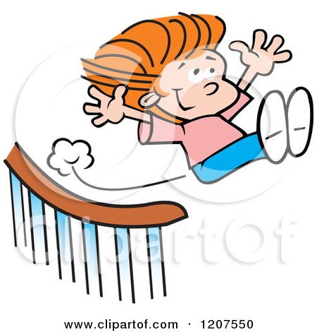 Cartoon of a Happy Girl Sliding down and Flying off a Banister - Royalty Free Vector Clipart by Johnny Sajem