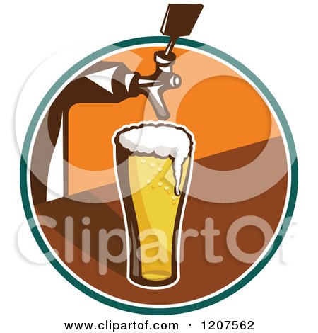 Clipart of a Retro Glass of Beer Under a Keg Nozzle - Royalty Free Vector Illustration by patrimonio