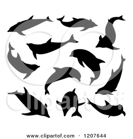 Clipart of Black Silhouetted Dolphins - Royalty Free Vector Illustration by AtStockIllustration