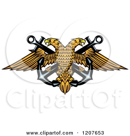 Clipart of a Double Headed Eagle over Crossed Anchors - Royalty Free Vector Illustration by Vector Tradition SM