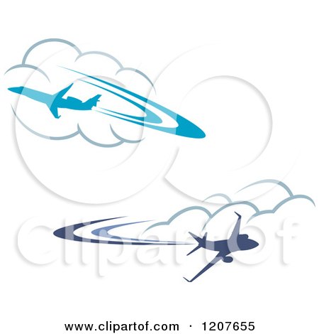 Clipart of Blue Airplanes and Clouds - Royalty Free Vector Illustration by Vector Tradition SM