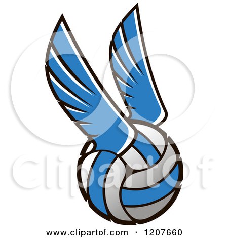 Clipart of a Blue and White Winged Volleyball - Royalty Free Vector Illustration by Vector Tradition SM