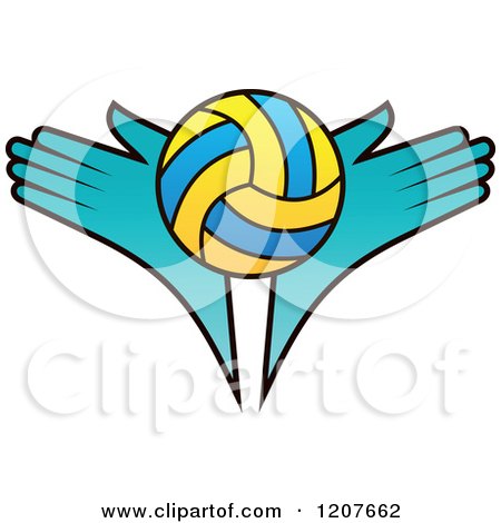 Clipart of a Volleyball and Turquoise Hands - Royalty Free Vector Illustration by Vector Tradition SM
