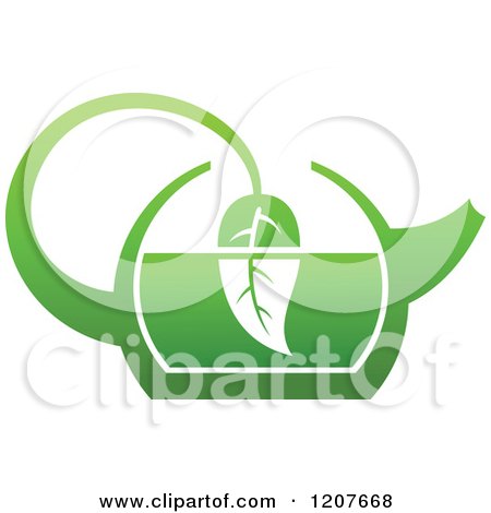 Clipart of a Pot of Green Tea with Leaves 2 - Royalty Free Vector Illustration by Vector Tradition SM