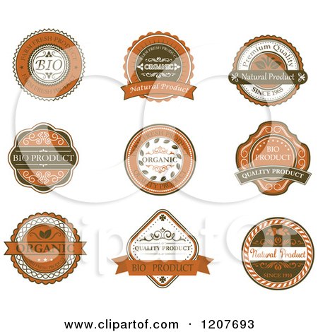 Clipart of Brown Quality and Organic Labels - Royalty Free Vector Illustration by Vector Tradition SM