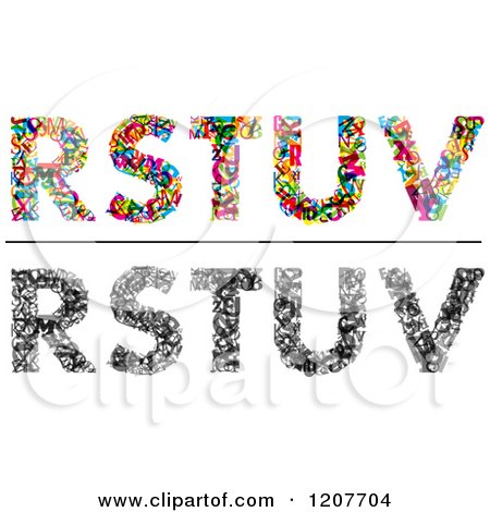 Clipart of Colorful R S T U and V Made of Tiny Letters - Royalty Free Vector Illustration by Vector Tradition SM