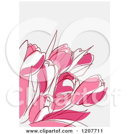 Clipart of a Background of Pink Tulip Flowers on off White - Royalty Free Vector Illustration by Vector Tradition SM