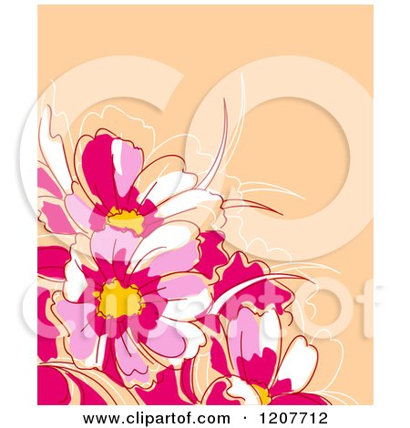 Clipart of a Background of Pink Flowers on Orange - Royalty Free Vector Illustration by Vector Tradition SM