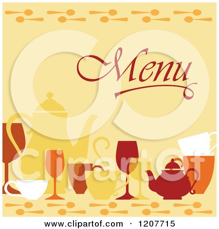 Clipart of a Menu Cover with Dishes over Yellow - Royalty Free Vector Illustration by Vector Tradition SM