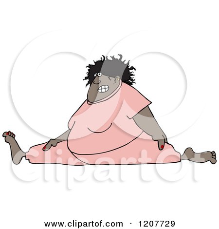 Cartoon of a Chubby Black Woman Wincing and Doing the Splits in Pink Sweats - Royalty Free Vector Clipart by djart
