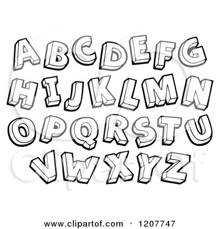 Cartoon of a Black and White Sketched Alphabet Letters - Royalty Free Vector Clipart by visekart
