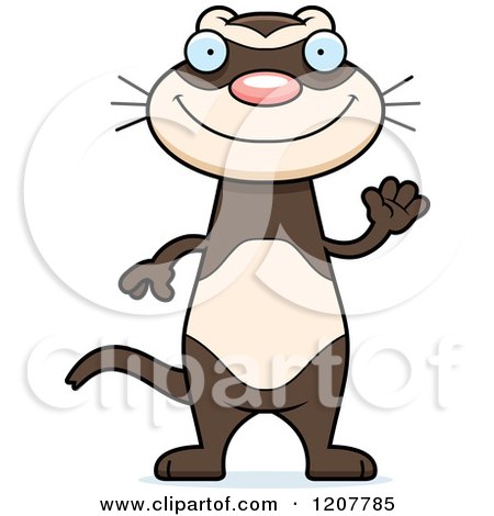 Cartoon of a Waving Skinny Ferret - Royalty Free Vector Clipart by Cory Thoman
