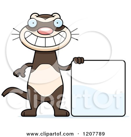 Cartoon of a Grinning Skinny Ferret with a Sign - Royalty Free Vector Clipart by Cory Thoman