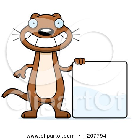 Cartoon of a Grinning Skinny Weasel with a Sign - Royalty Free Vector Clipart by Cory Thoman