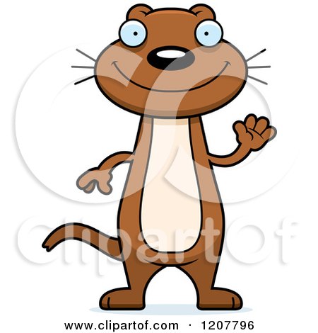 Cartoon of a Waving Skinny Weasel - Royalty Free Vector Clipart by Cory Thoman