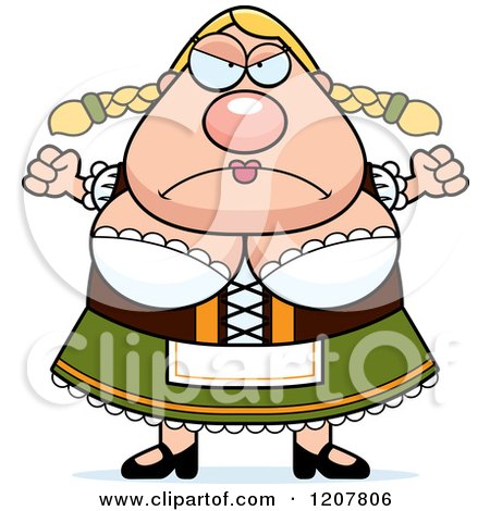 Cartoon of a Mad Chubby Oktoberfest German Woman - Royalty Free Vector Clipart by Cory Thoman