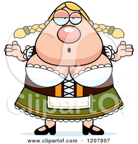 Cartoon of a Careless Shrugging Chubby Oktoberfest German Woman - Royalty Free Vector Clipart by Cory Thoman