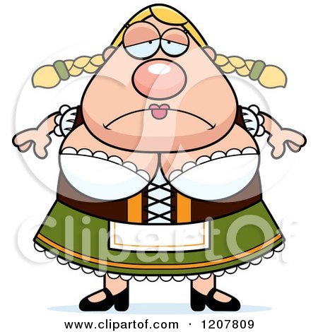 Cartoon of a Depressed Chubby Oktoberfest German Woman - Royalty Free Vector Clipart by Cory Thoman
