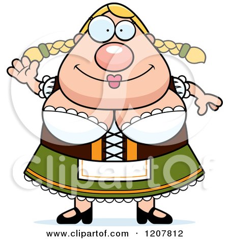 Cartoon of a Waving Chubby Oktoberfest German Woman - Royalty Free Vector Clipart by Cory Thoman