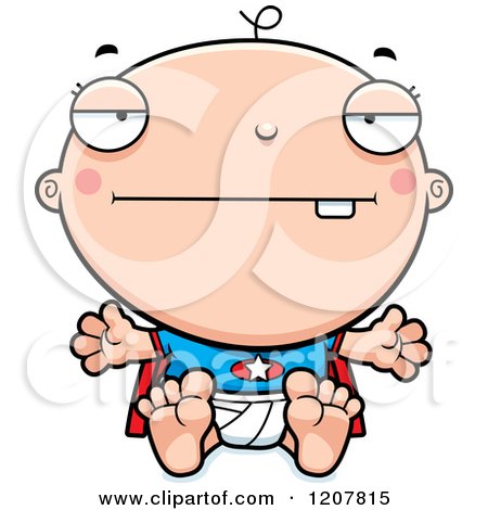 Cartoon of a Bored Super Infant Baby Boy - Royalty Free Vector Clipart by Cory Thoman