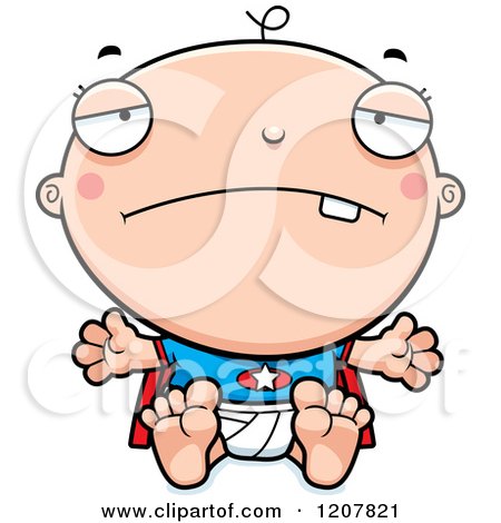 Cartoon of a Depressed Super Infant Baby Boy - Royalty Free Vector Clipart by Cory Thoman