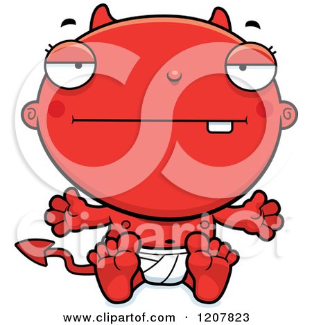 Cartoon of a Bored Devil Infant Baby - Royalty Free Vector Clipart by Cory Thoman