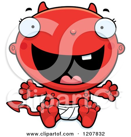 Cartoon of a Happy Excited Devil Infant Baby - Royalty Free Vector Clipart by Cory Thoman