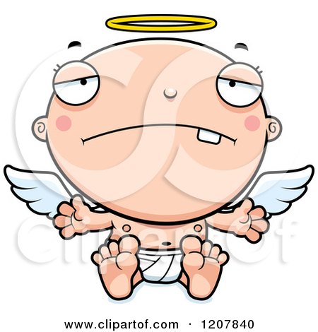 Cartoon of a Depressed Baby Infant Angel - Royalty Free Vector Clipart by Cory Thoman