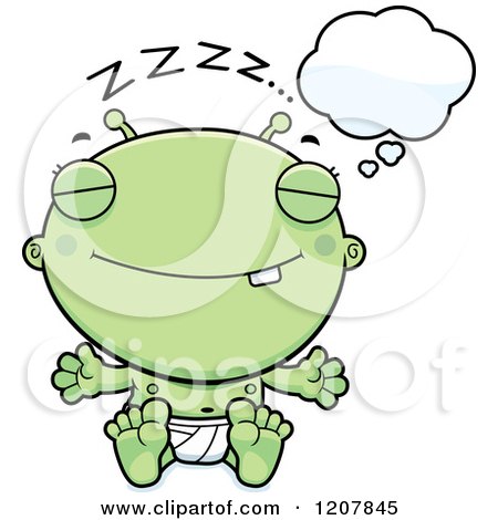 Cartoon of a Dreaming Alien Infant Baby - Royalty Free Vector Clipart by Cory Thoman