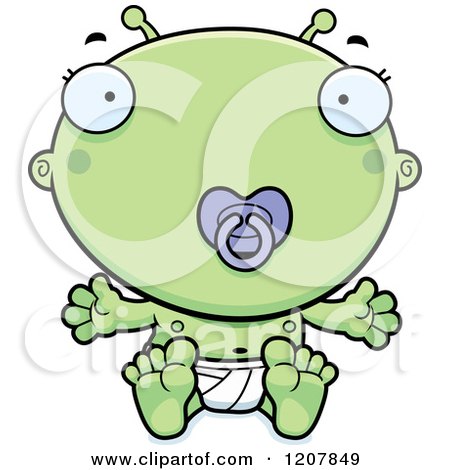 Cartoon of a Sitting Alien Infant Baby with a Pacifier - Royalty Free Vector Clipart by Cory Thoman