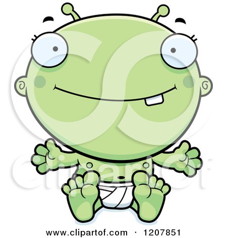 Cartoon of a Happy Sitting Alien Infant Baby - Royalty Free Vector Clipart by Cory Thoman