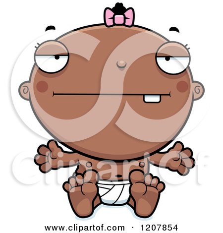 Cartoon of a Bored Baby Infant Black Girl - Royalty Free Vector Clipart by Cory Thoman