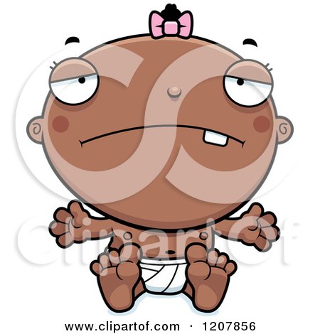 Cartoon of a Depressed Baby Infant Black Girl - Royalty Free Vector Clipart by Cory Thoman