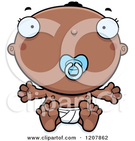 Cartoon of a Sitting Black Baby Boy with a Pacifier - Royalty Free Vector Clipart by Cory Thoman
