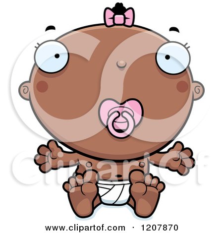Cartoon of a Baby Infant Black Girl with a Pacifier - Royalty Free Vector Clipart by Cory Thoman