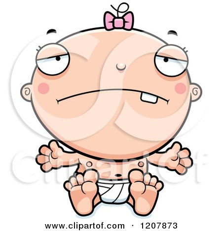 Cartoon of a Depressed Baby Infant Caucasian Girl - Royalty Free Vector Clipart by Cory Thoman
