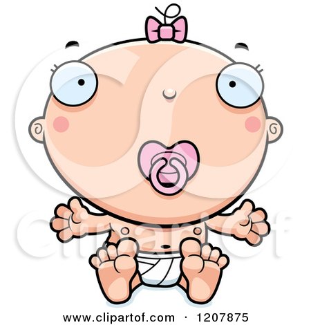 Cartoon of a Baby Infant Caucasian Girl with a Pacifier - Royalty Free Vector Clipart by Cory Thoman