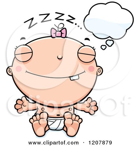 Cartoon of a Dreaming Baby Infant Caucasian Girl - Royalty Free Vector Clipart by Cory Thoman