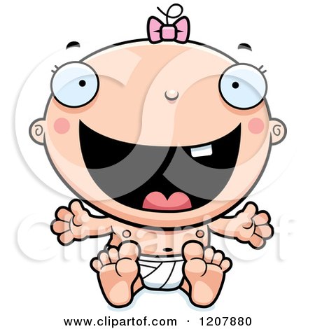 Cartoon of a Happy Excited Baby Infant Caucasian Girl - Royalty Free Vector Clipart by Cory Thoman